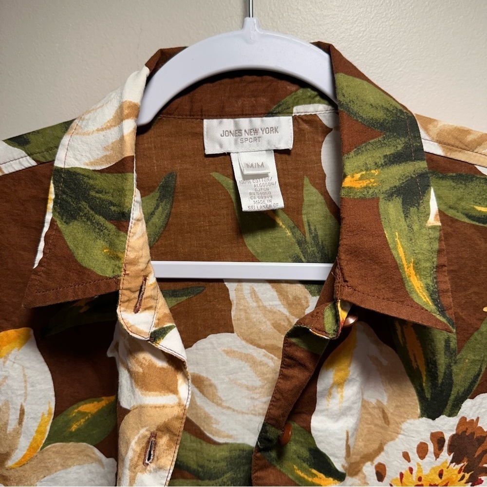 Jones New York SPORT 100% Cotton Floral Tropical Long Sleeve Button Top M - Picture 5 of 16